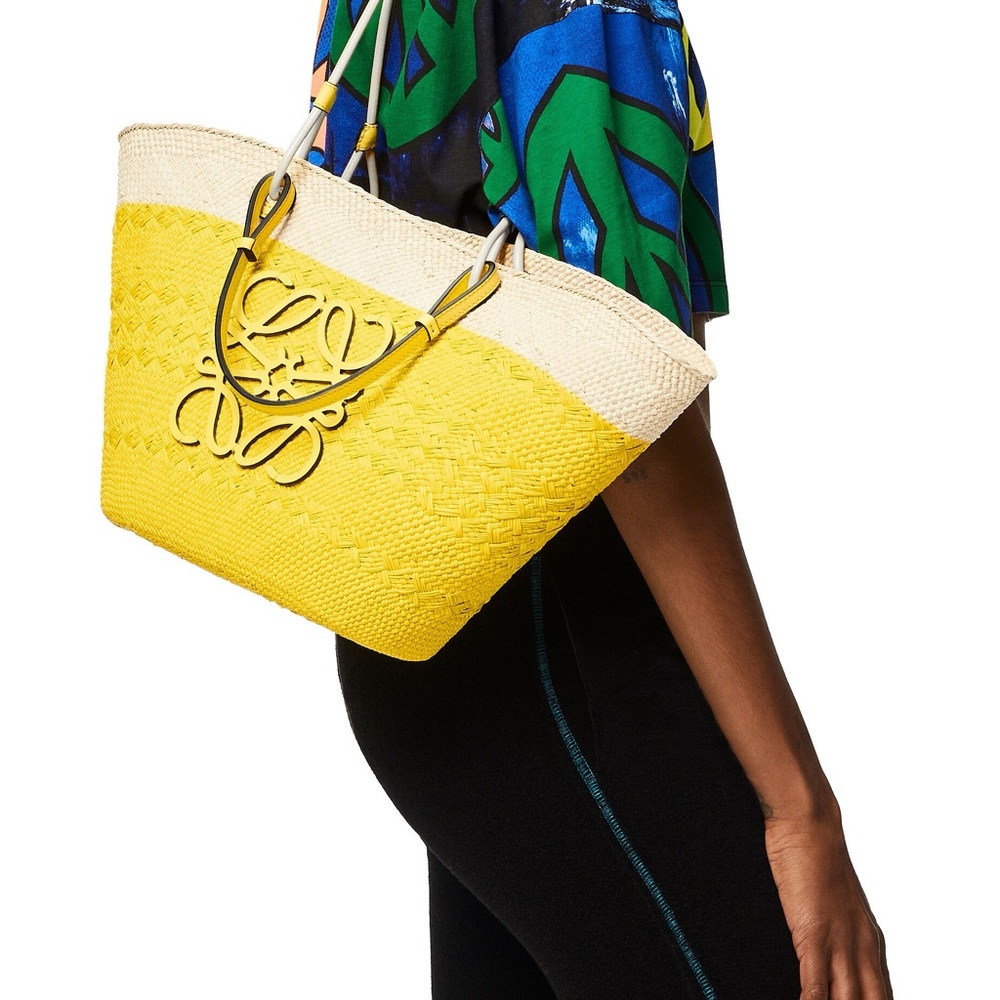 Loewe Anagram Colorblock Yellow Raffia Tote Bag - Picture 2 of 12